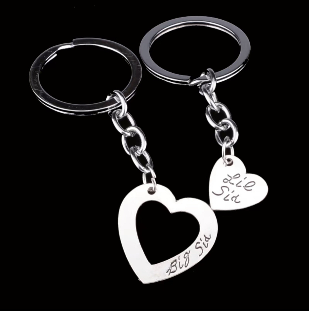 3/$25 Big Sis Lil Sis Double Heart Stainless Steel Keychain NEW